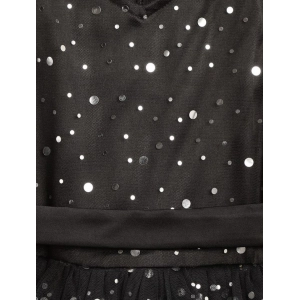 Generic Girl's Net Embellished Sleeveless V-Neck Dress (Black)