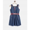 Dropship Girl's Denim Solid Sleeveless Round Neck Dress (Blue)
