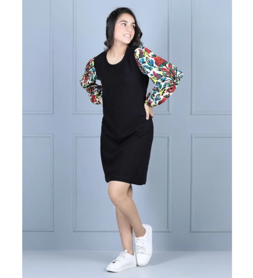 Girl's Polyester Printed Long Sleeve Round Neck Dress (Multicolor)