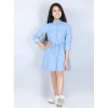 Dropship Girl's Denim Solid Long Sleeve Shirt collar Dress (Blue)