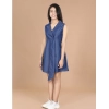 Dropship Girl's Denim Solid Sleeveless Shirt collar Dress (Blue)