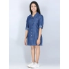 Dropship Girl's Denim Solid Long Sleeve Shirt collar Dress (Blue)