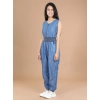 Dropship Girl's Denim Solid Shoulder Straps V-Neck Dress (Blue)