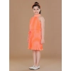 Dropship Girl's Polyester Crepe Printed Sleeveless Round Neck Dress (Orange)