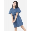 Dropship Girl's Denim Solid Short Sleeve V-Neck Dress (Blue)