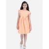Dropship Girl's Polyester Crepe Checkered Short Sleeve Round Neck Dress (Orange)