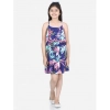 Dropship Girl's Rayon Printed Sleeveless Round Neck Dress (Blue)