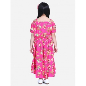 Generic Girl's Rayon Solid Short Sleeve Shoulder Straps Dress (Pink)