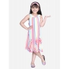 Dropship Girl's Polyester Crepe Striped Sleeveless Round Neck Dress (Multicolor)