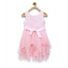 Dropship Girl's Polyester  Net Floral Printed Sleeveless Round Neck Dress (Light Pink)