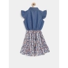 Dropship Girl's Denim-Cotton Striped Flutter Shirt Collar Dress (Multicolor)