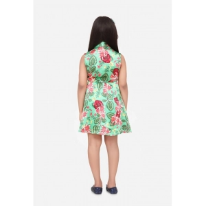 Generic Girl's Satin Floral Printed Sleeveless Shirt Collar Dress (Multicolor)