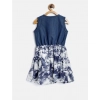 Dropship Girl's Denim-Polyester Crepe Solid Sleeveless Round Neck Dress (Blue-White)