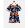 Dropship Girl's Polyester Crepe Floral Printed Bell Sleeve Cold Shoulder Neck Dress (Multicolor)