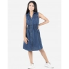 Dropship Girl's Denim Solid Sleeveless Shirt collar Dress (Blue)