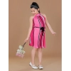 Dropship Girl's Polyester Crepe Printed Sleeveless Round Neck Dress (Pink)