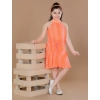 Dropship Girl's Polyester Crepe Printed Sleeveless Round Neck Dress (Orange)
