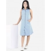 Dropship Girl's Denim Solid Sleeveless Shirt collar Dress (Blue)