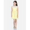 Dropship Girl's Polyester Dobby Floral Printed Sleeveless Round Neck Dress (Yellow)