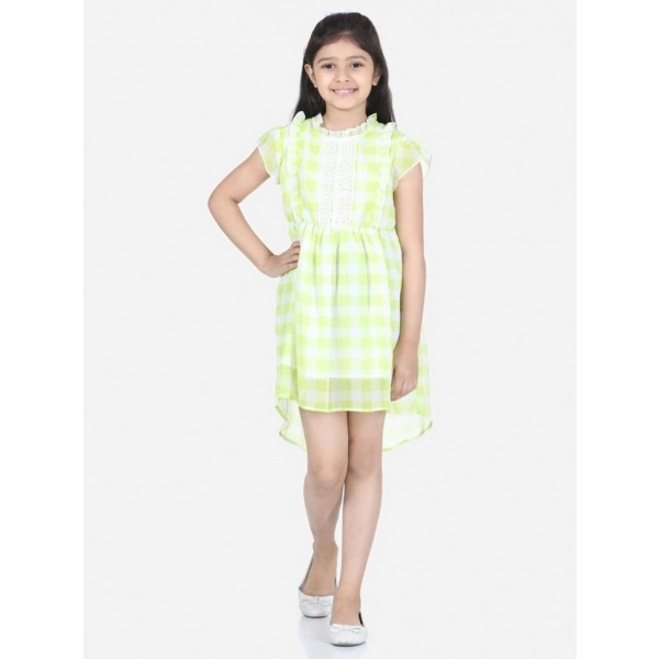 Dropship Girl's Polyester Chiffon Solid Short Sleeve Round Neck Dress (Lime Green)