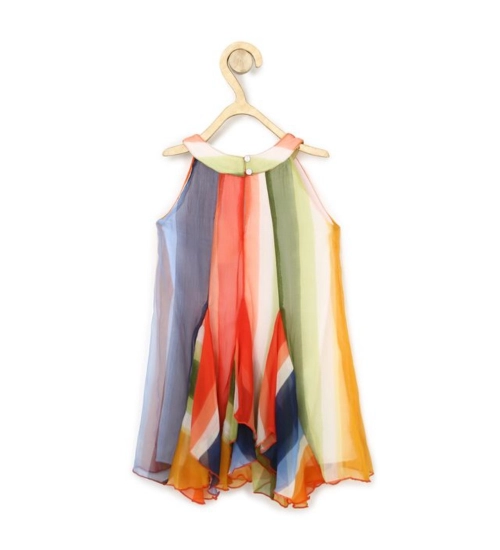 Girl's Chiffon Graphic Sleeveless Round Neck Dress (Orange)