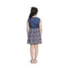Dropship Girl's Denim-Rayon Floral Printed Sleeveless Round Neck Dress (Navy Blue)