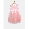 Dropship Girl's Polyester  Net Embroidered Sleeveless Round Neck Dress (Peach)
