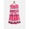 Dropship Girl's Satin Striped Sleeveless Round Neck Dress (Pink)