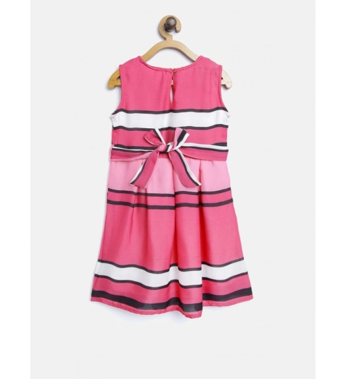 Girl's Satin Striped Sleeveless Round Neck Dress (Pink)