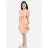 Dropship Girl's Polyester Crepe Checkered Short Sleeve Round Neck Dress (Orange)