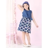 Dropship Girl's Denim  Rayon Printed Sleeveless Round Neck Dress (Blue)