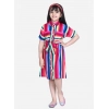 Dropship Girl's Polyester Crepe Striped Short Sleeve Shirt collar Dress (Multicolor)