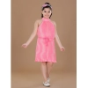 Dropship Girl's Polyester Crepe Printed Sleeveless Round Neck Dress (Pink)