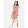Dropship Girl's Polyester Printed Short Sleeve Shirt collar Dress (Brown)