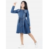 Dropship Girl's Denim Solid Long Sleeve Round Neck Dress (Blue)