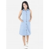 Dropship Girl's Denim Solid Sleeveless Shirt collar Dress (Blue)