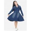 Dropship Girl's Denim Solid Long Sleeve Shirt collar Dress (Blue)