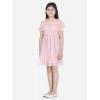 Dropship Girl's Polyester Net Embellished Short Sleeve Shoulder Straps Dress (Pink)