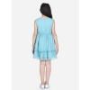 Dropship Girl's Polyester Dobby Floral Printed Sleeveless Round Neck Dress (Blue)