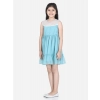 Dropship Girl's Polyester Dobby Floral Printed Sleeveless Round Neck Dress (Blue)