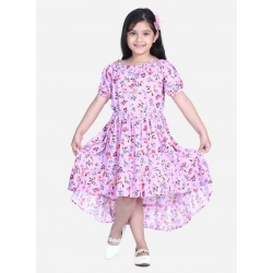 Girl's Rayon Solid Short Sleeve Shoulder Straps Dress (Light Pink)