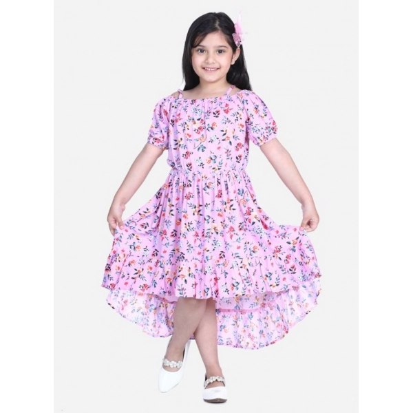 Dropship Girl's Rayon Solid Short Sleeve Shoulder Straps Dress (Light Pink)