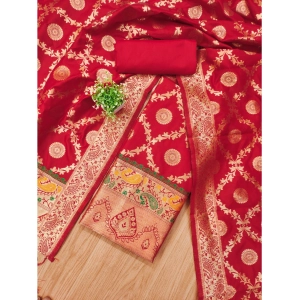 Generic Women's Banarasi Silk Printed Unstitched Salwar Suit Material With Dupatta (Red, 3Mtrs)