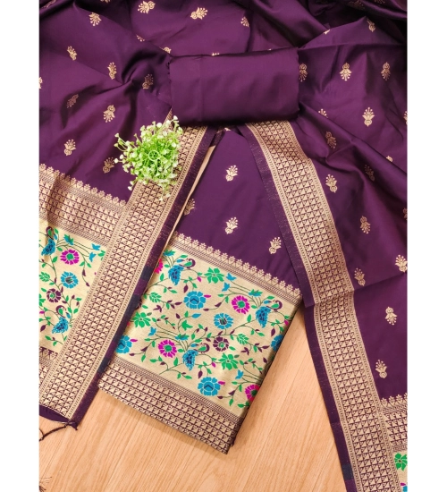 Women's Banarasi Silk Printed Unstitched Salwar Suit Material With Dupatta (Wine, 3Mtrs) Women's Banarasi Silk Printed Unstitched Salwar Suit Material With Dupatta (Wine, 3Mtrs)