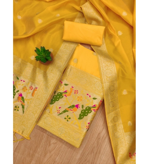 Women's Banarasi Silk Printed Unstitched Salwar Suit Material With Dupatta (Yellow, 3Mtrs) Women's Banarasi Silk Printed Unstitched Salwar Suit Material With Dupatta (Yellow, 3Mtrs)