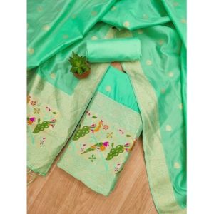Generic Women's Banarasi Silk Printed Unstitched Salwar Suit Material With Dupatta (Sea Green, 3Mtrs)