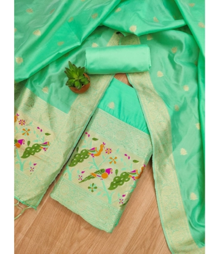 Women's Banarasi Silk Printed Unstitched Salwar Suit Material With Dupatta (Sea Green, 3Mtrs)
