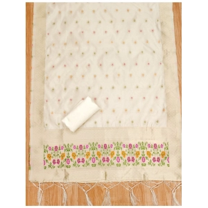 Generic Women's Banarasi Silk Printed Unstitched Salwar Suit Material With Dupatta (White, 3Mtrs)