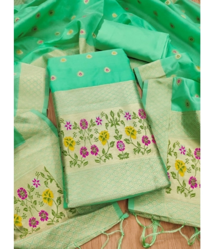 Women's Banarasi Silk Printed Unstitched Salwar Suit Material With Dupatta (Sea Green, 3Mtrs)
