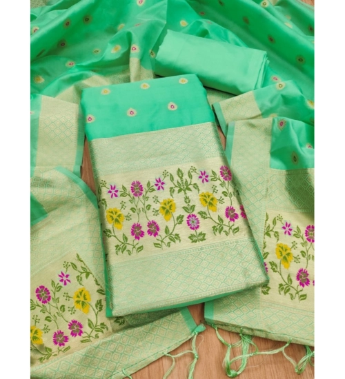 Women's Banarasi Silk Printed Unstitched Salwar Suit Material With Dupatta (Sea Green, 3Mtrs)